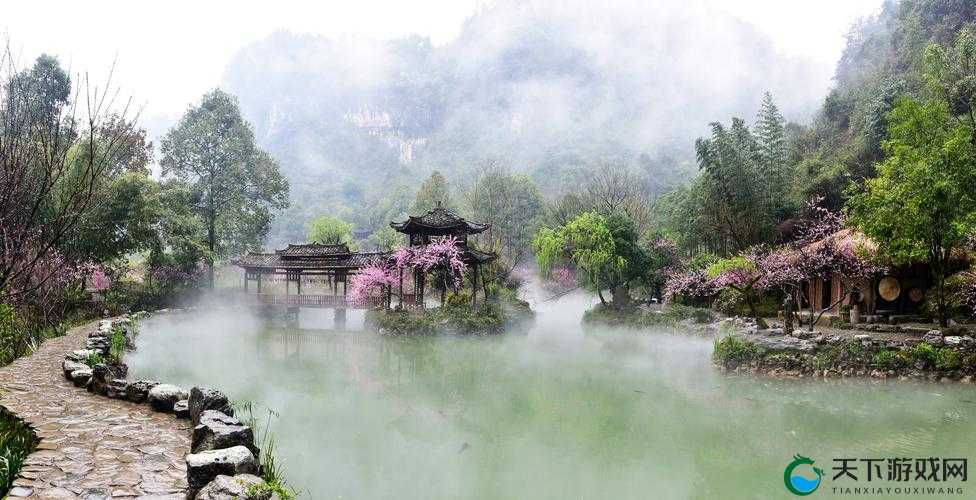 桃花源洞口:芳草萋萋,宛如仙境之景