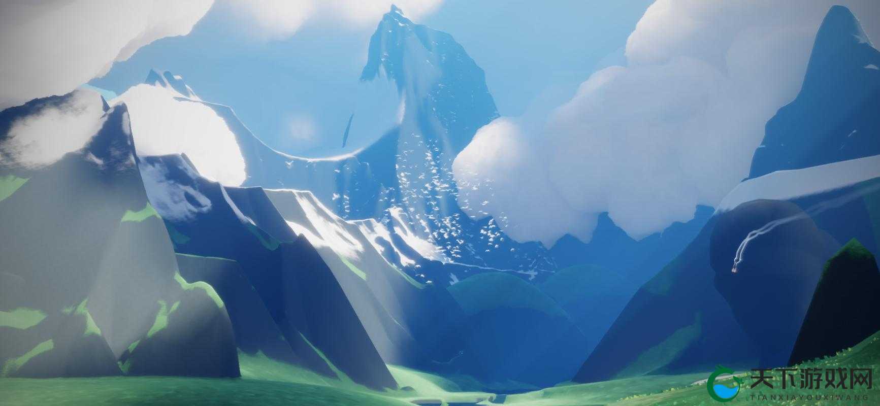 探索光遇中的奇幻世界，霞谷冰雪覆盖的山峰