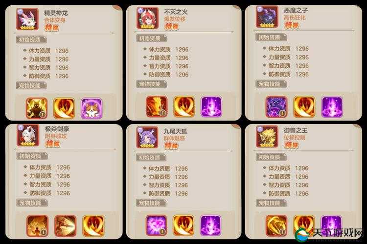 云上城之歌全宠物属性图鉴