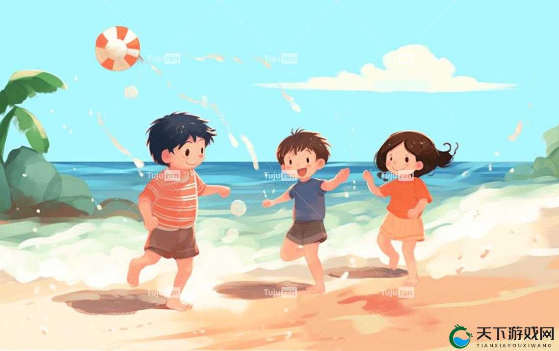 不如跳舞沙滩三个小男孩漫画：夏日欢乐时光与童年友谊的完美结合